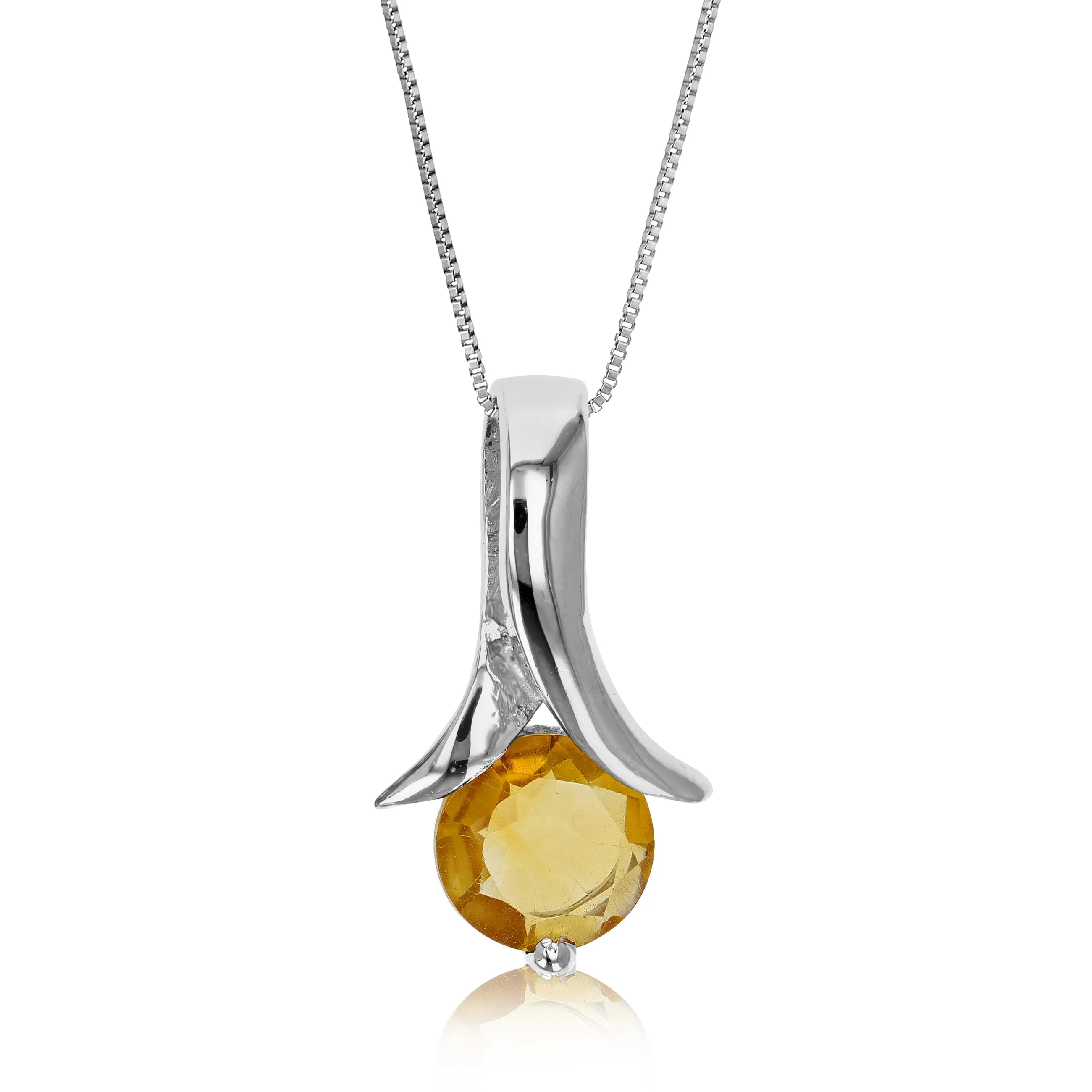 0.70 cttw Sterling Silver Citrine Pendant With 18 Inch Chain