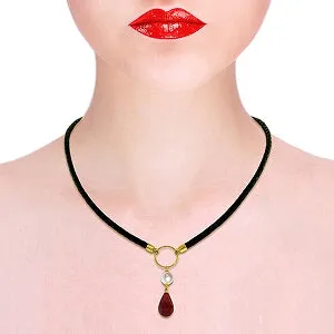 10.8 Carat 14K Solid Yellow Gold Leather Necklace Pearl Ruby