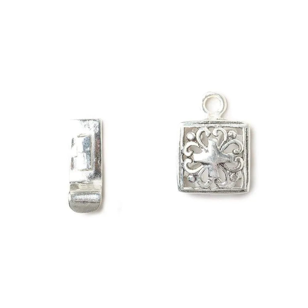 10mm Antiqued Sterling Silver plated Box Clasp Square Filigree Design 1 piece