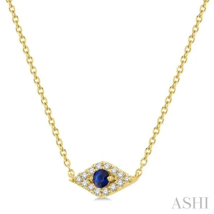 1/10 Ctw Evil Eye Round Cut Diamond & 2.60 MM Round Cut Sapphire Precious Petite Fashion Necklace in 10K Yellow Gold