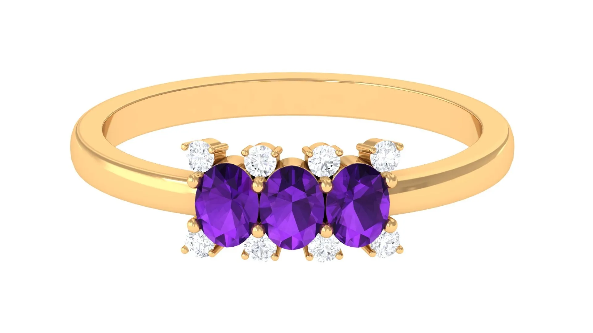 1/2 CT Oval Amethyst Three Stone Promise Ring with Diamond