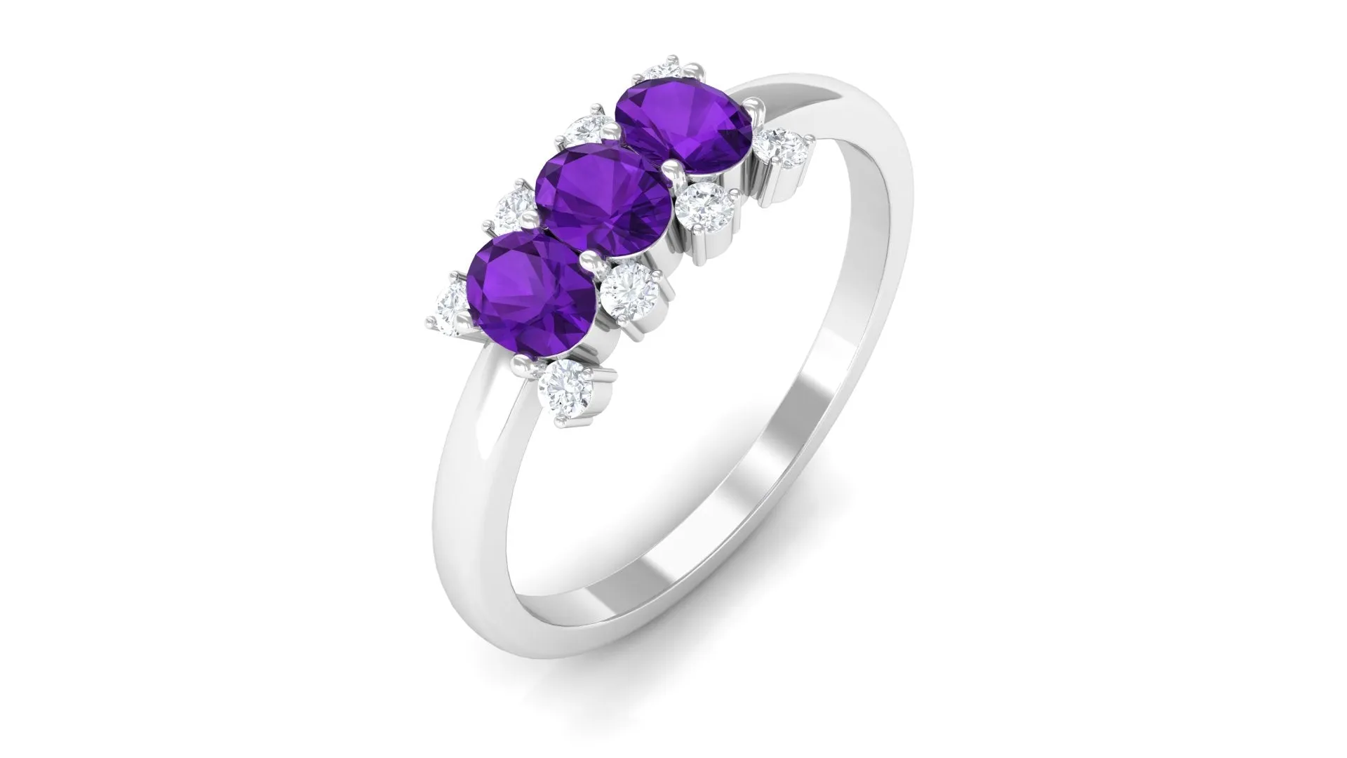 1/2 CT Oval Amethyst Three Stone Promise Ring with Diamond