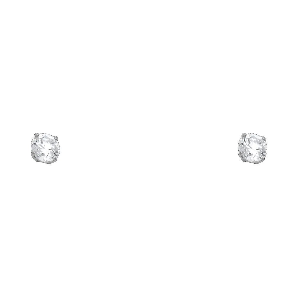 14K 4MM CZ STONE WHITE GOLD STUD EARRINGS