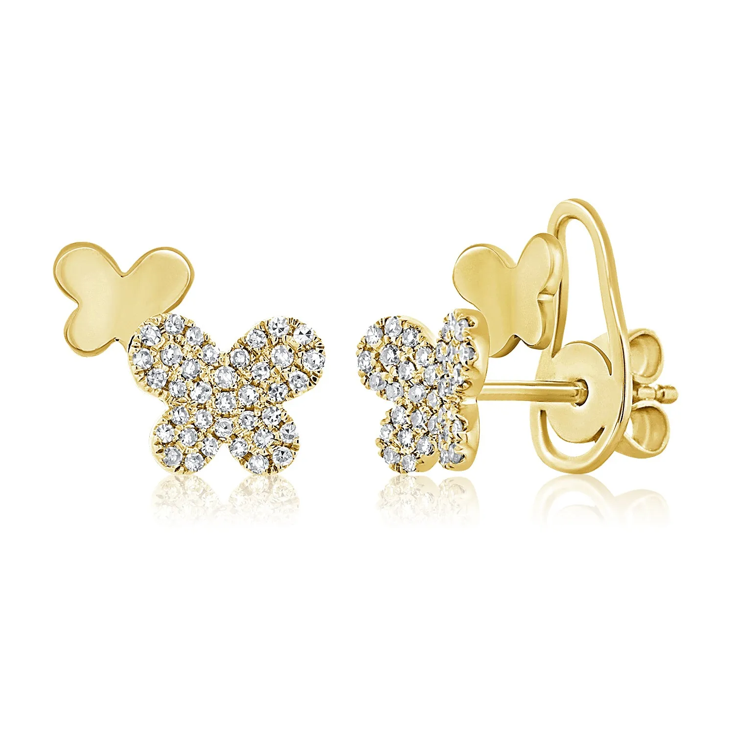 14k Gold & Diamond Double Butterfly Stud Earrings - 0.21ct