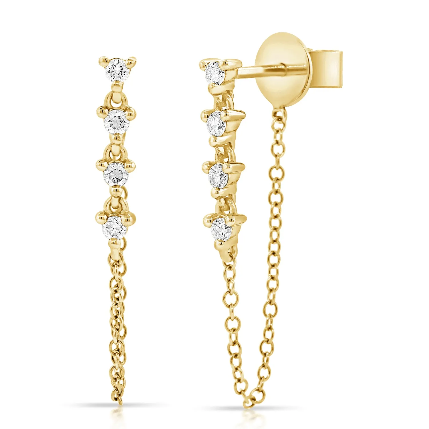 14k Gold & Diamond Stud Chain Earrings - 0.15ct