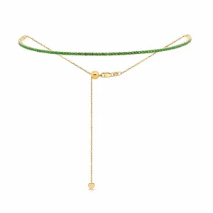 14k Gold & Green Emerald Adjustable Tennis Choker Necklace - 1.67ct