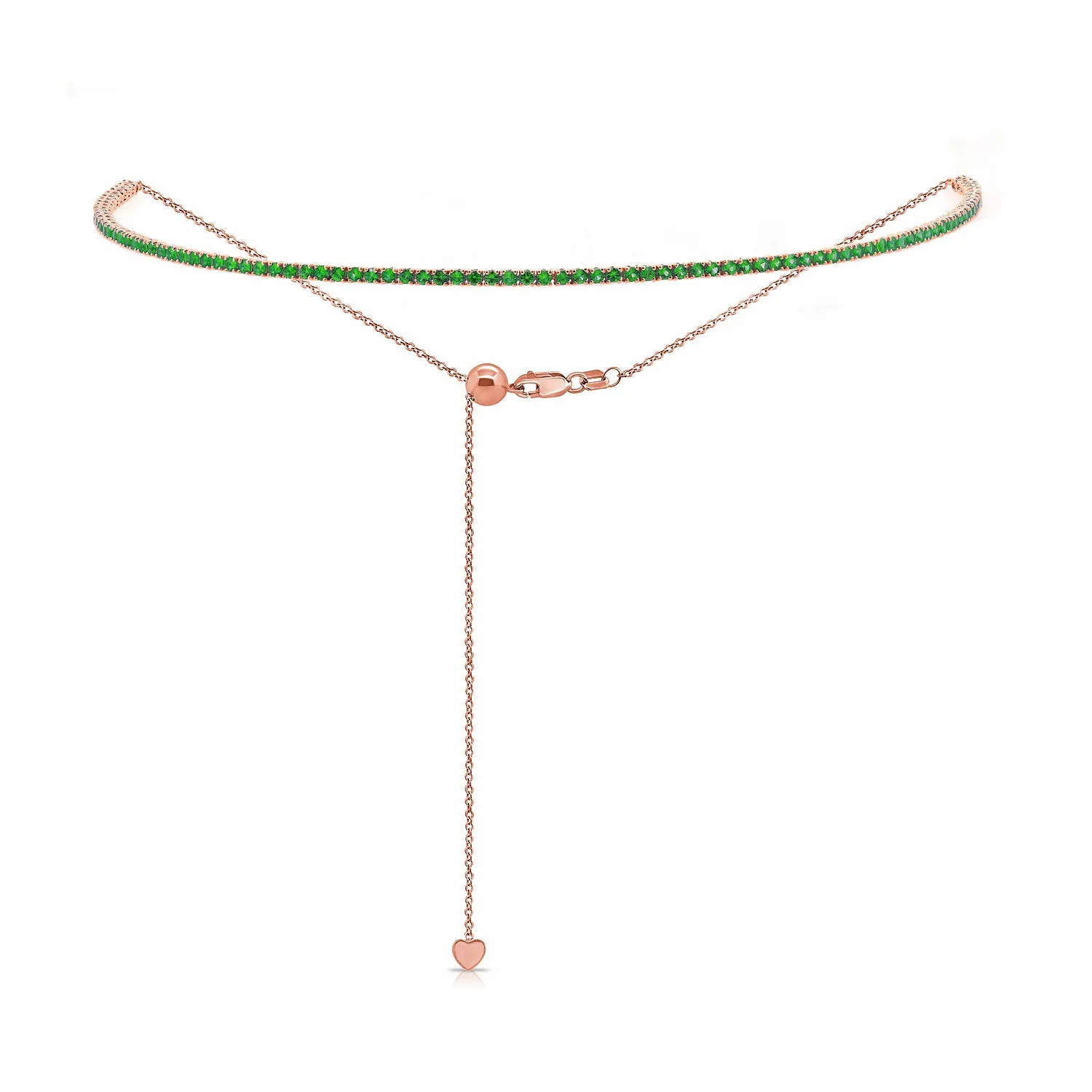 14k Gold & Green Emerald Adjustable Tennis Choker Necklace - 1.67ct