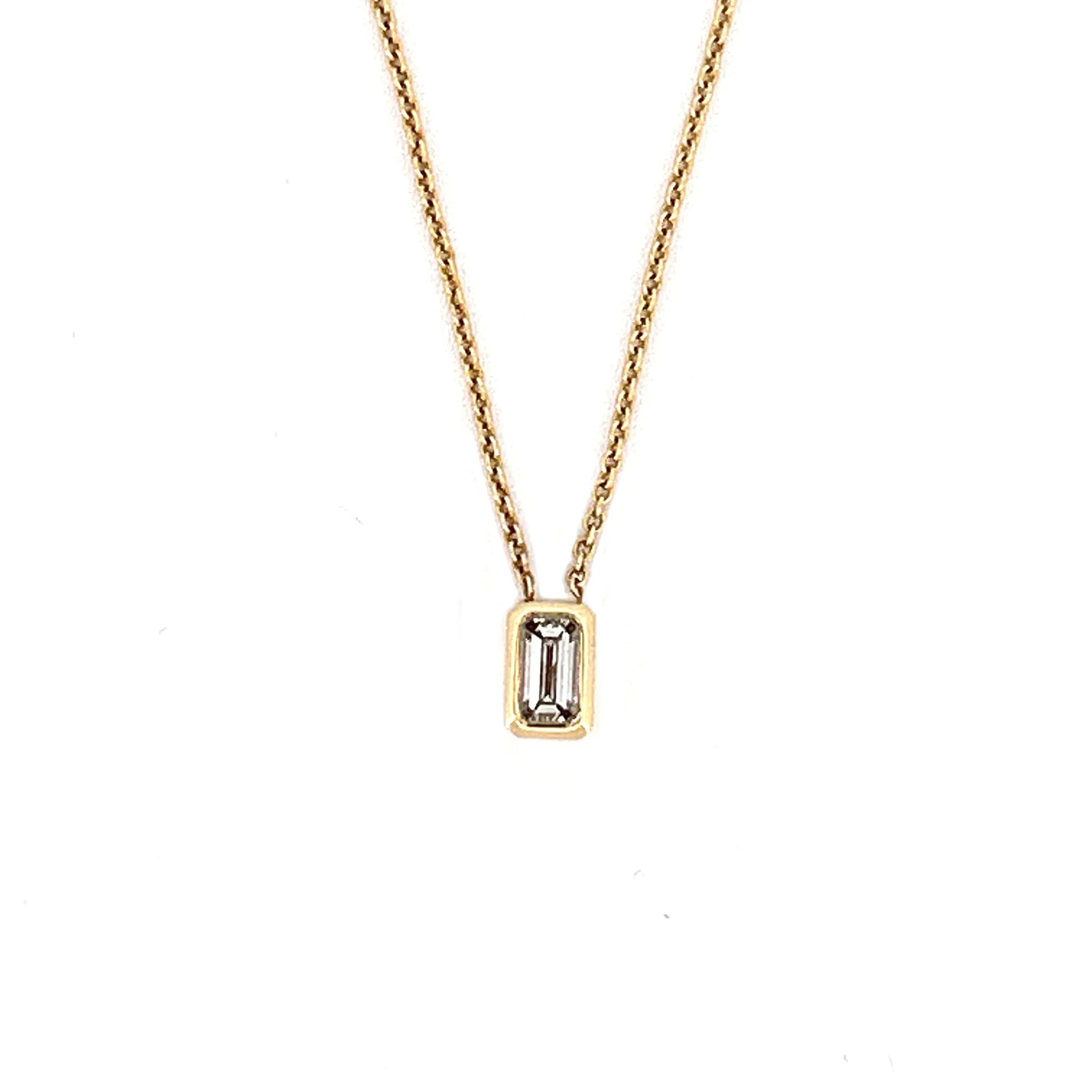 14K Gold Bezel Emerald Cut Diamond Pendant