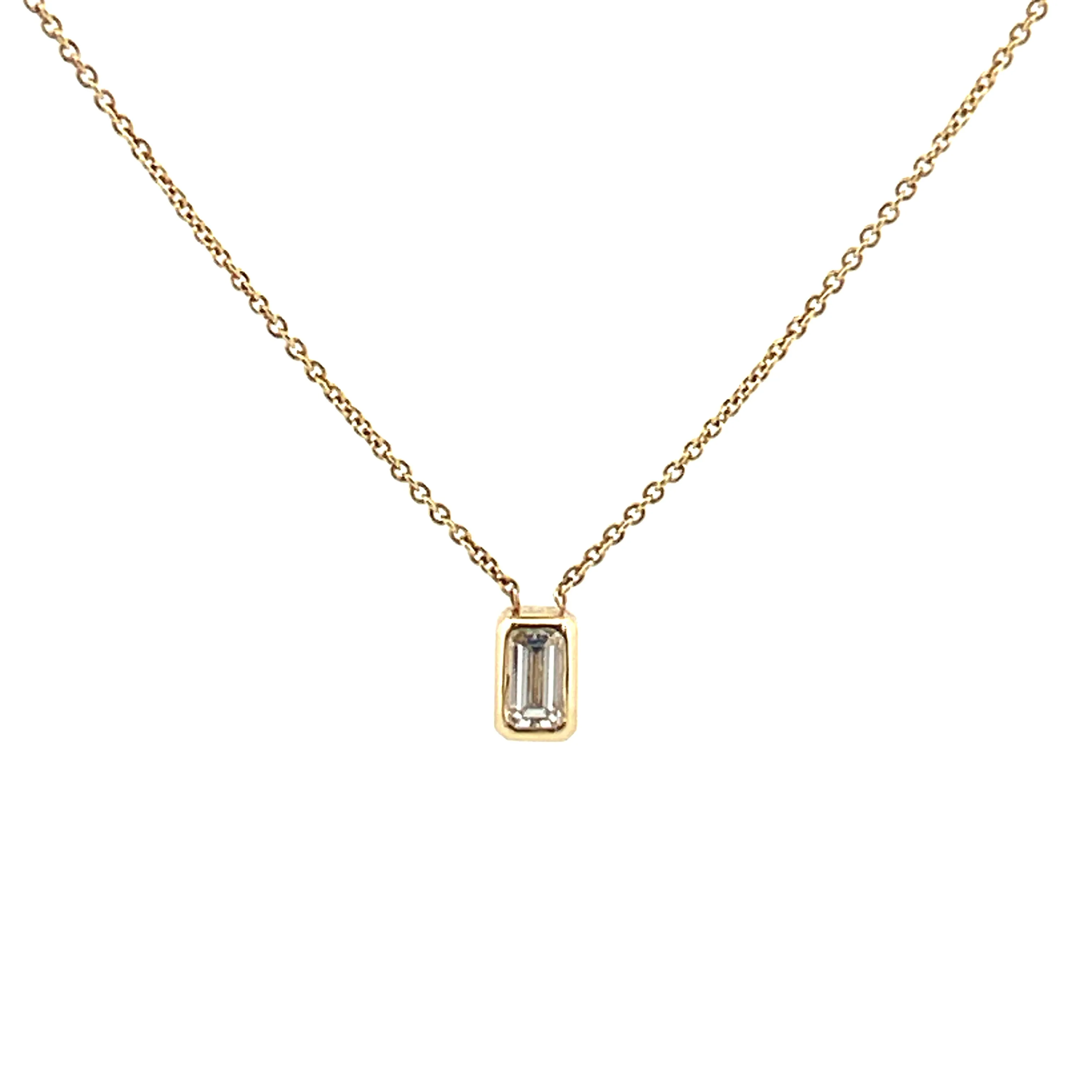 14K Gold Bezel Emerald Cut Diamond Pendant