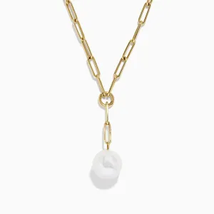 14K Gold Cultured Fresh Water Pearl Paperclip Chain Necklace