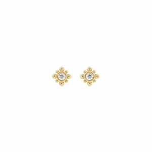 14K Gold Tiny Bead Diamond Starburst Stud