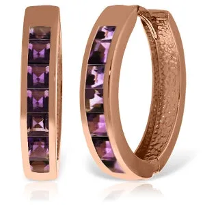 14K Solid Rose Gold Hoop Huggie Earrings w/ Amethysts