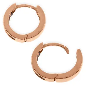 14K Solid Rose Gold Hoop Huggie Earrings w/ Amethysts