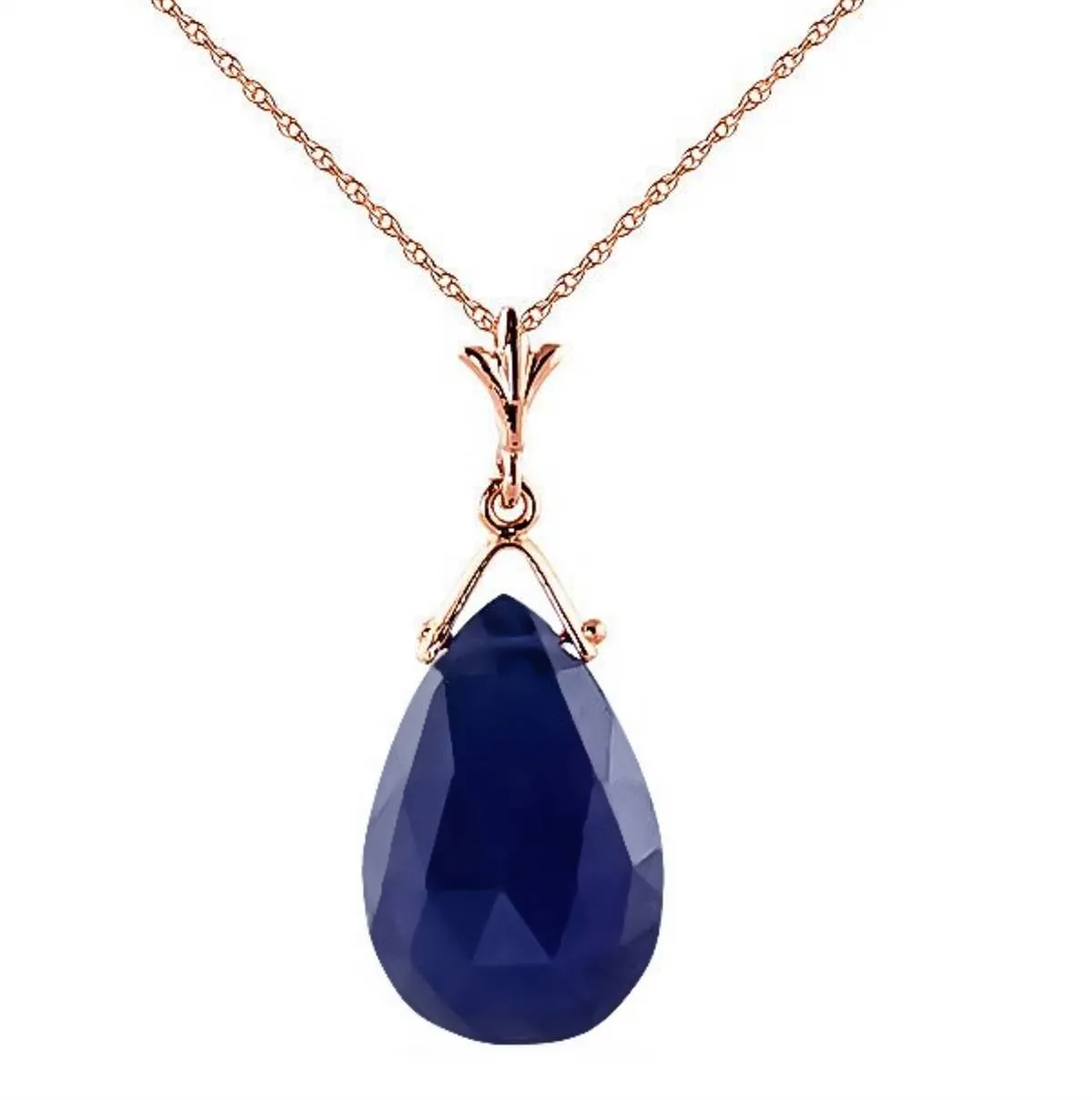 14K Solid Rose Gold Necklace w/ Briolette Sapphire