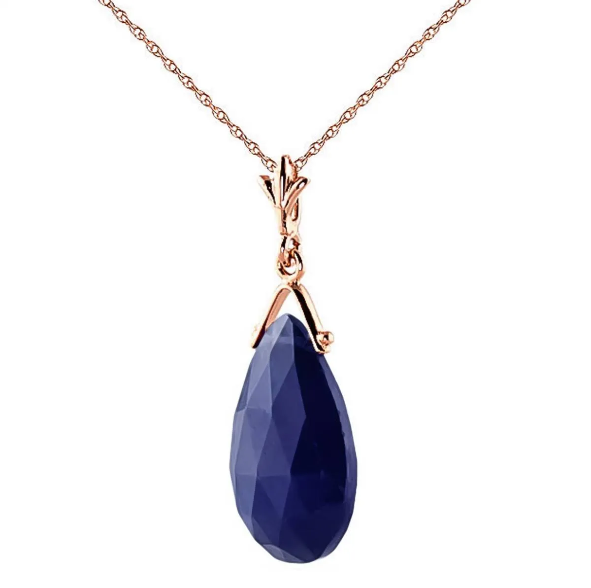 14K Solid Rose Gold Necklace w/ Briolette Sapphire