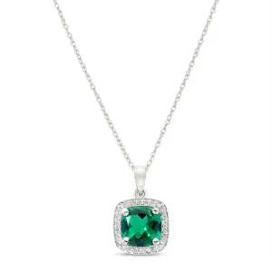 14K Solid White Gold Necklace With Natural Diamonds & Genuine Emerald 1.74 ctw High Polished Brilliant Cut - Grade AAA