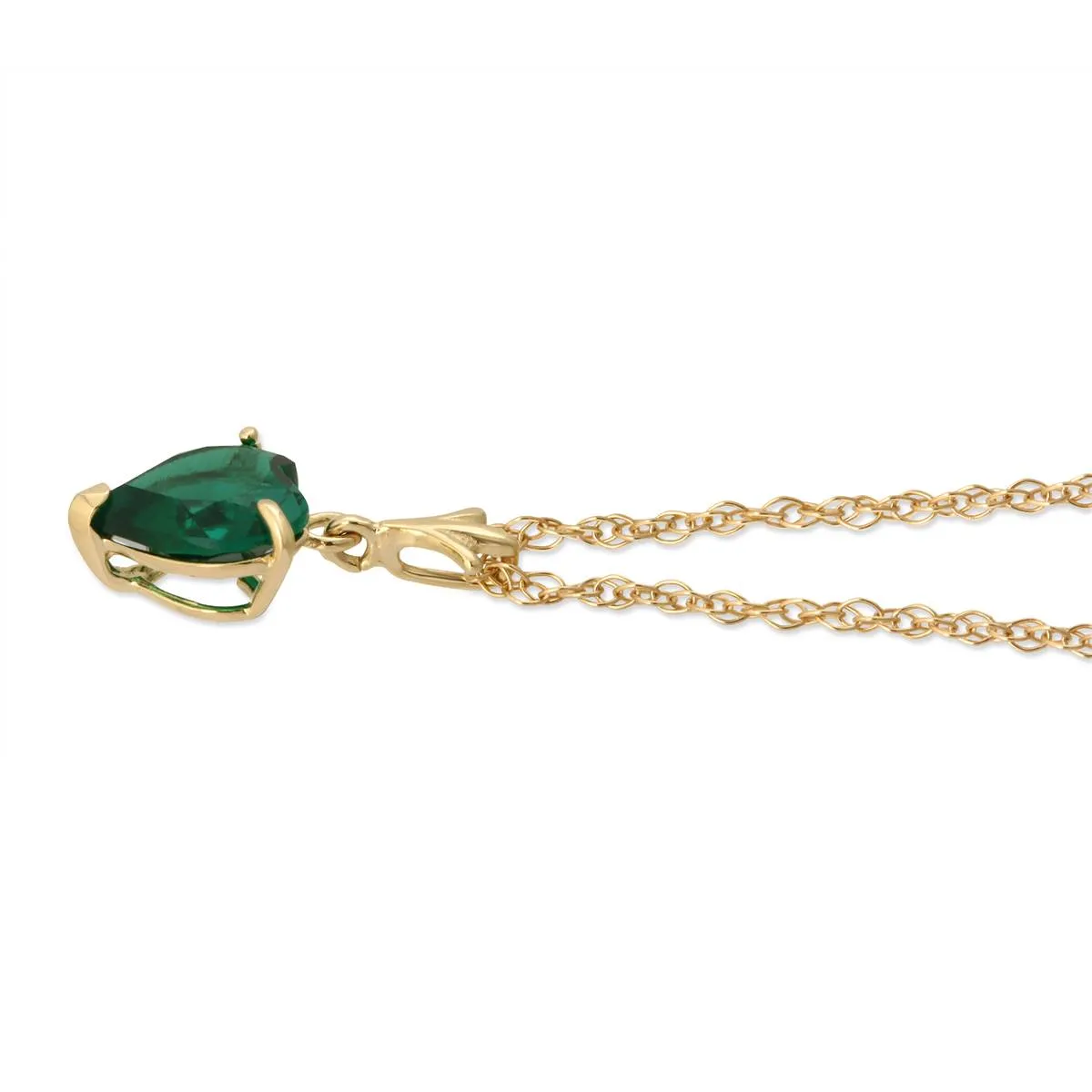 14K Solid Yellow Gold Necklace With Heart Shape 1.00 ctw High Polished Genuine Emerald - Grade AAA