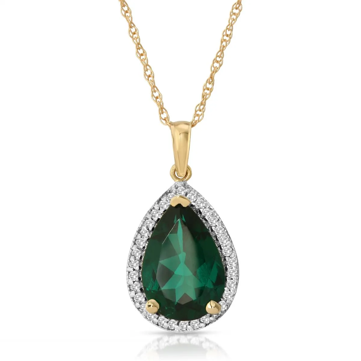 14K Solid Yellow Gold Necklace With Natural Diamonds & Genuine Emerald 3.16 ctw High Polished Brilliant Cut - Grade AAA