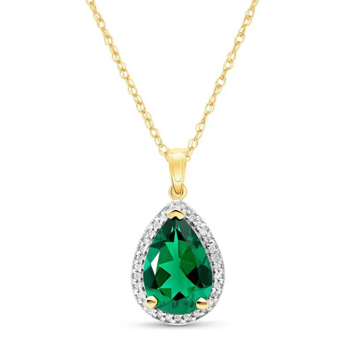 14K Solid Yellow Gold Necklace With Natural Diamonds & Genuine Emerald 3.16 ctw High Polished Brilliant Cut - Grade AAA