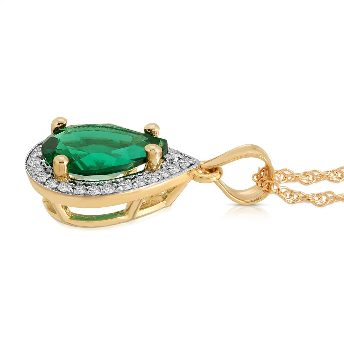 14K Solid Yellow Gold Necklace With Natural Diamonds & Genuine Emerald 3.16 ctw High Polished Brilliant Cut - Grade AAA