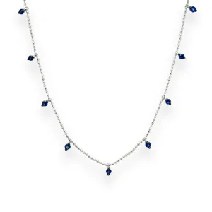 14K W Gold 0.65ctw Sapphire Drop Necklace