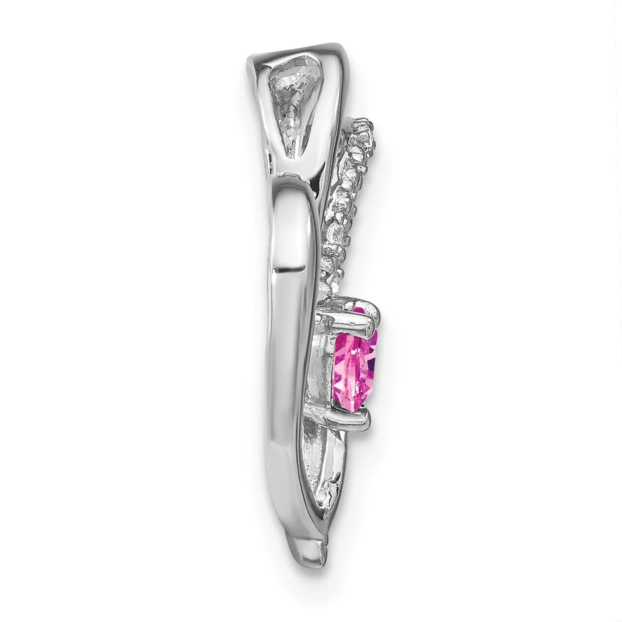 14k White Gold Pink Sapphire Diamond Heart Chain Slide