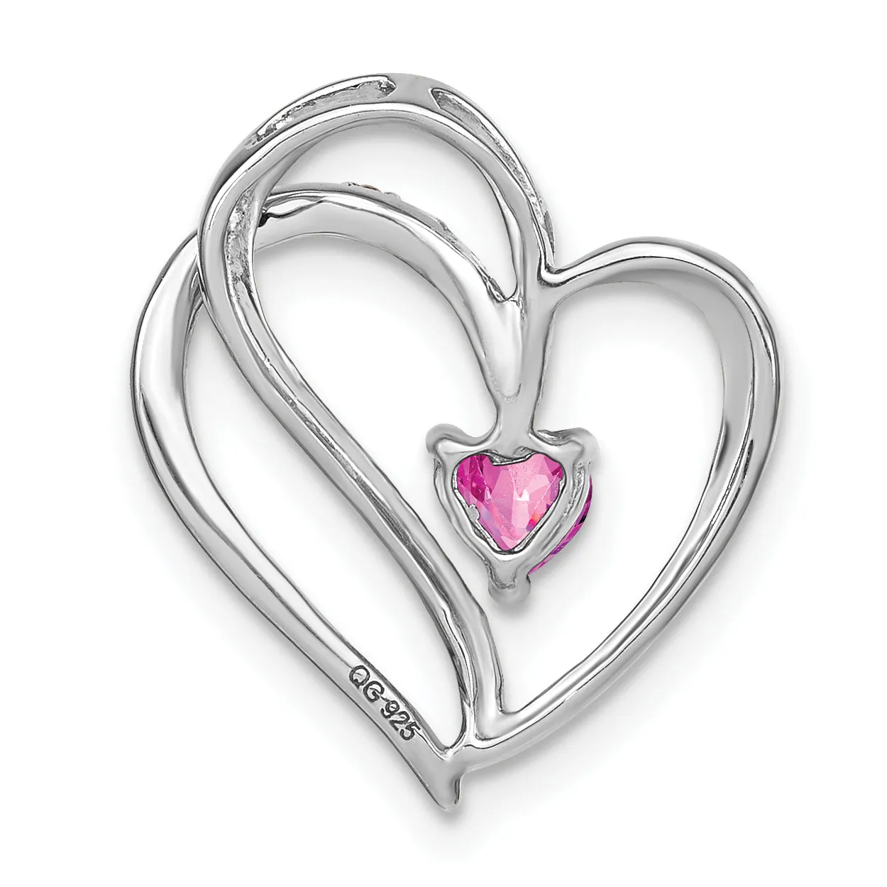 14k White Gold Pink Sapphire Diamond Heart Chain Slide