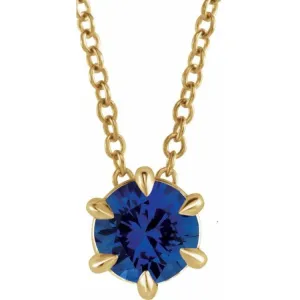 14K Yellow 5 mm Natural Blue Sapphire Solitaire 16-18" Necklace