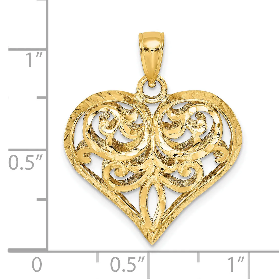 14k Yellow Gold 3-D Filigree Puffed Heart Pendant