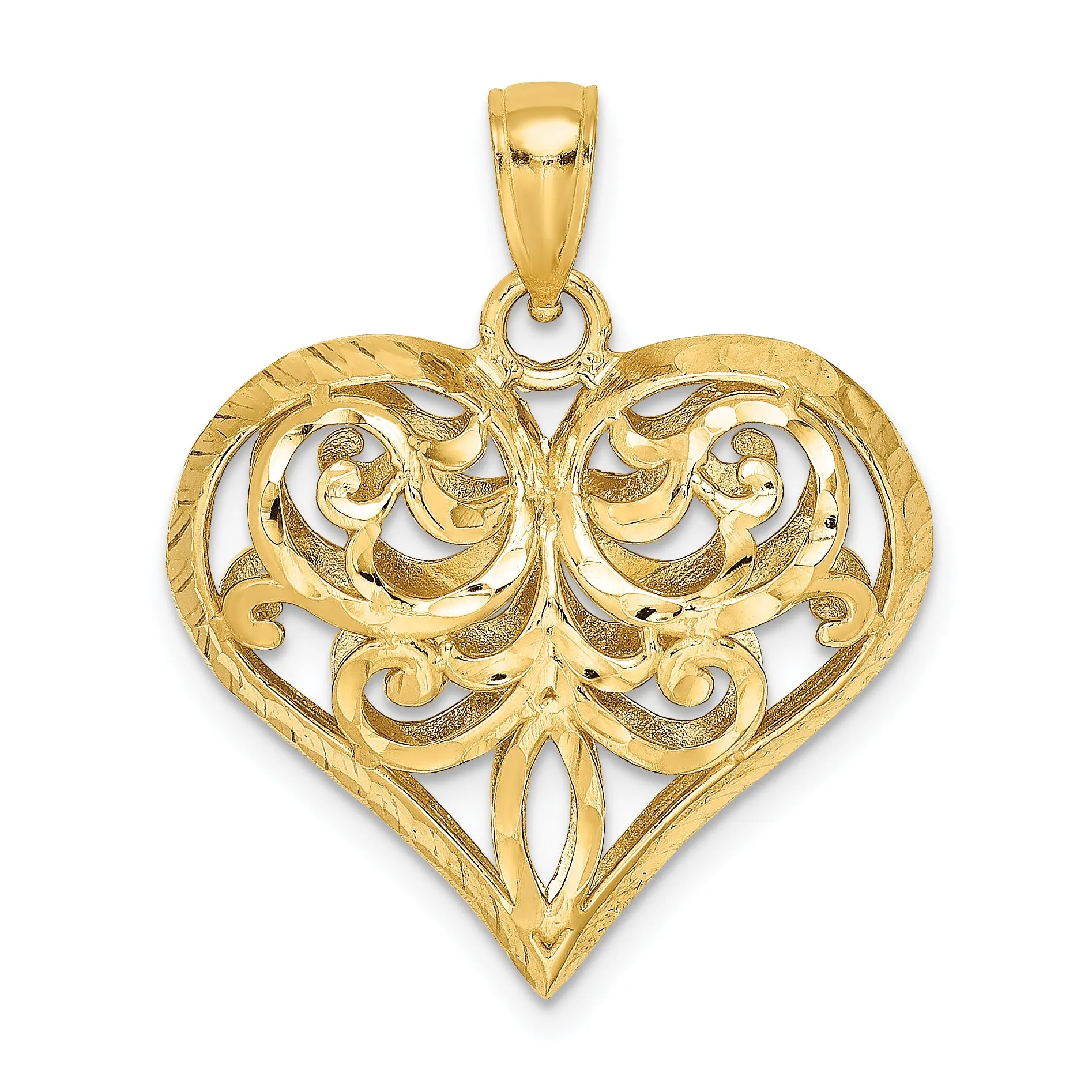 14k Yellow Gold 3-D Filigree Puffed Heart Pendant