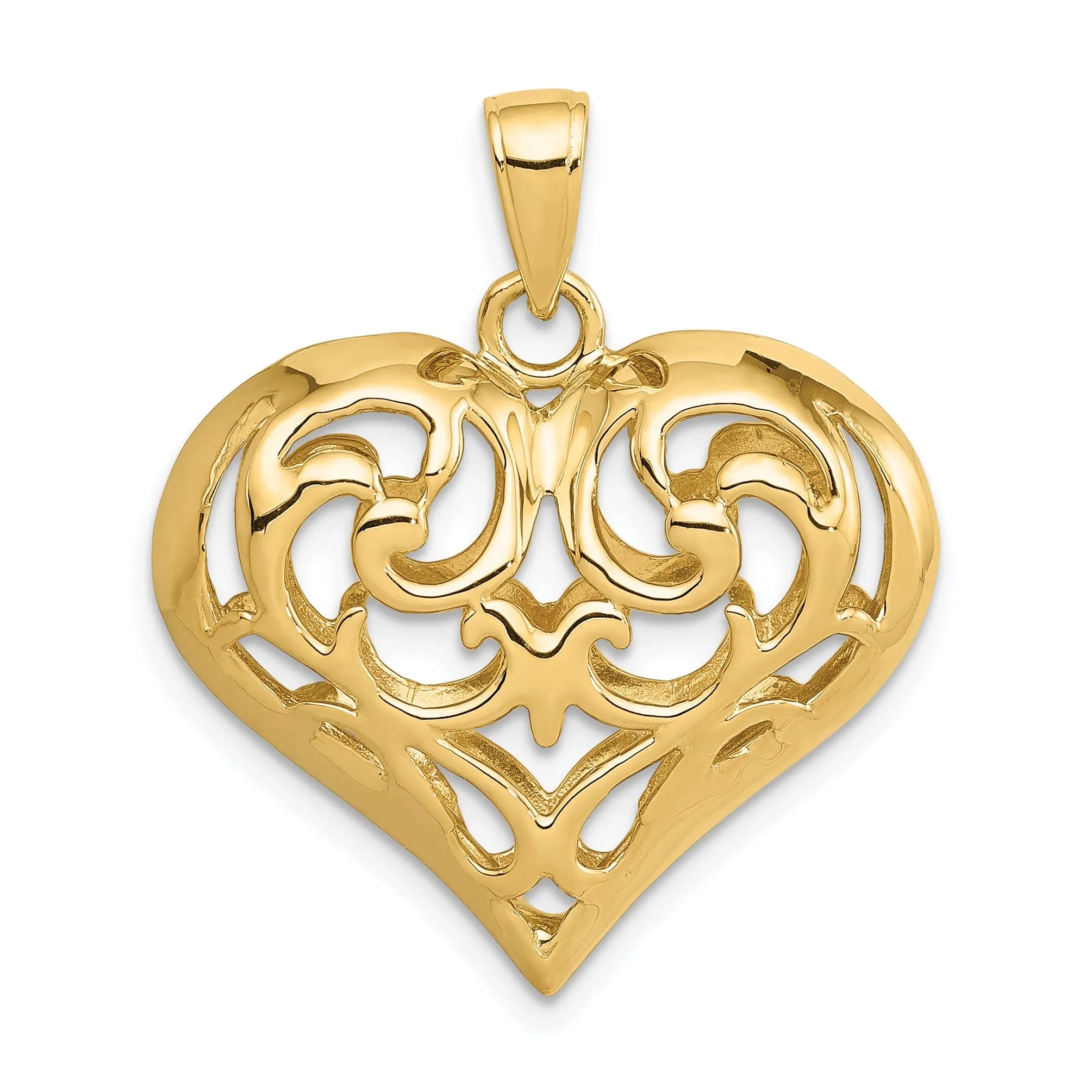 14k Yellow Gold 3-D Open Filigree Heart Pendant