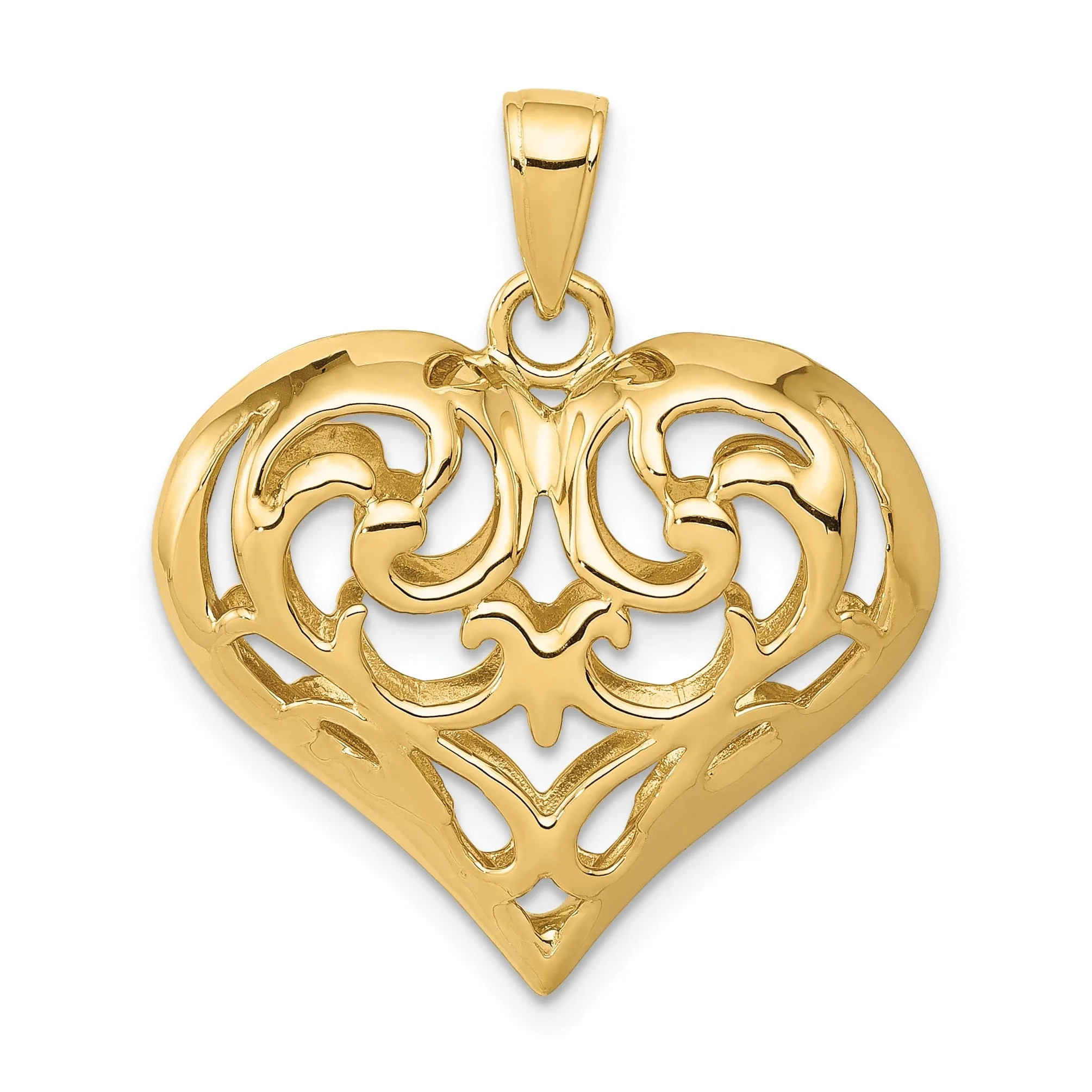 14k Yellow Gold 3-D Open Filigree Heart Pendant