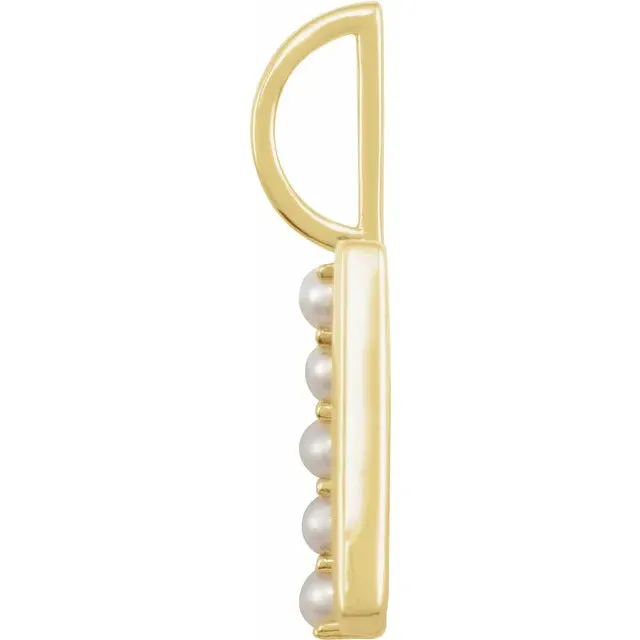 14K Yellow Gold Cultured White Pearl Initial B Charm/Pendant