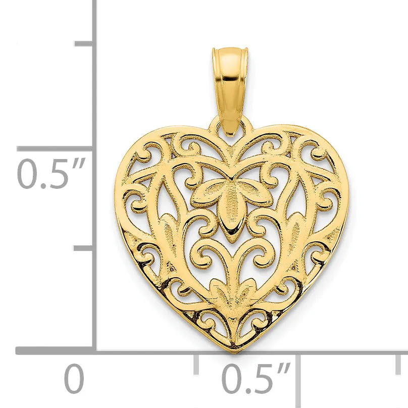 14k Yellow Gold Fancy Heart Filigree Pendant