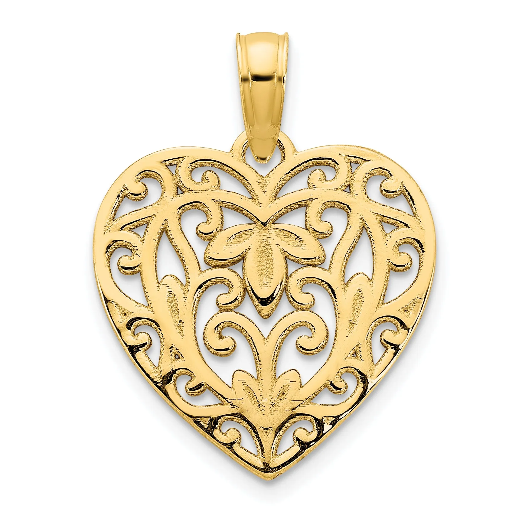 14k Yellow Gold Fancy Heart Filigree Pendant