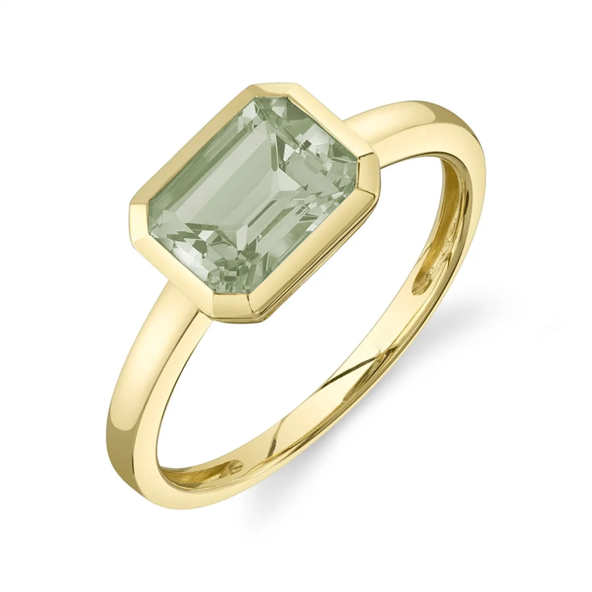 14K Yellow Gold Green Amethyst Ring