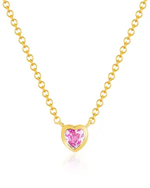 14k Yellow Gold Pink Sapphire Heart Necklace