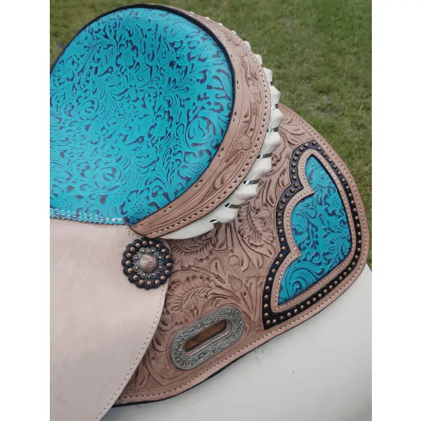 14", 15", 16" Double T Barrel Style Saddle with Filigree Print Seat.