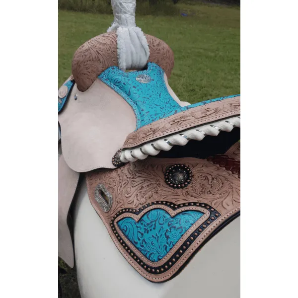 14", 15", 16" Double T Barrel Style Saddle with Filigree Print Seat.