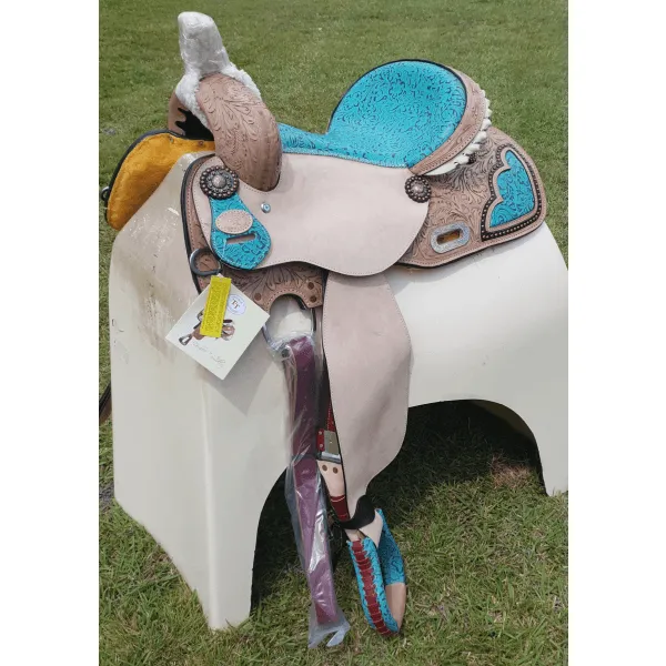 14", 15", 16" Double T Barrel Style Saddle with Filigree Print Seat.