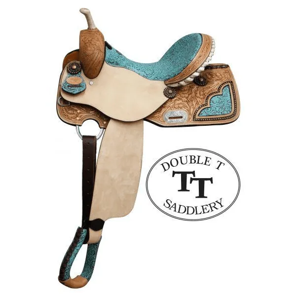 14", 15", 16" Double T Barrel Style Saddle with Filigree Print Seat.