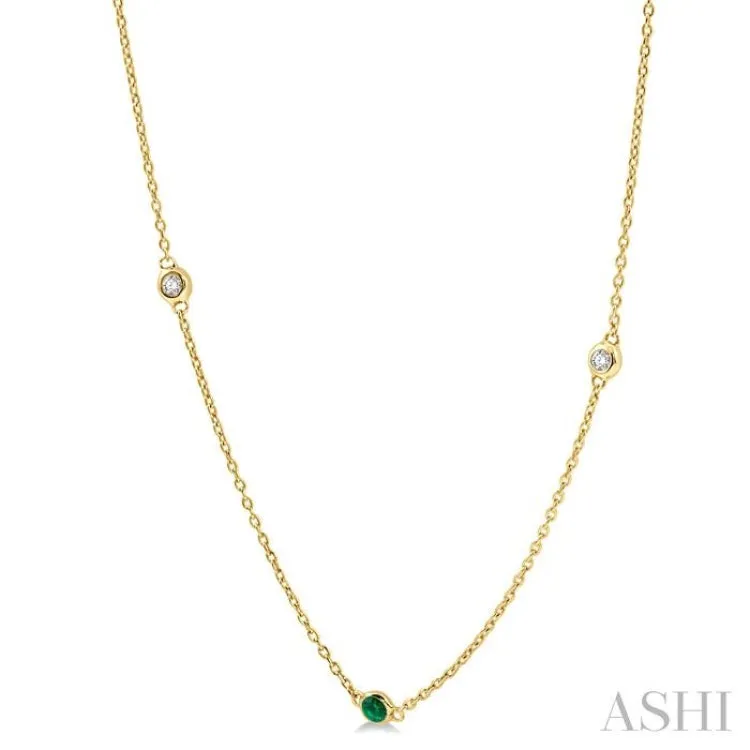 1/6 ctw Round Cut Diamond and 1.75MM Emerald Precious Station Necklace in 14K Yellow Gold