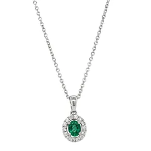 18ct White Gold .27ct Emerald & Diamond Pendant