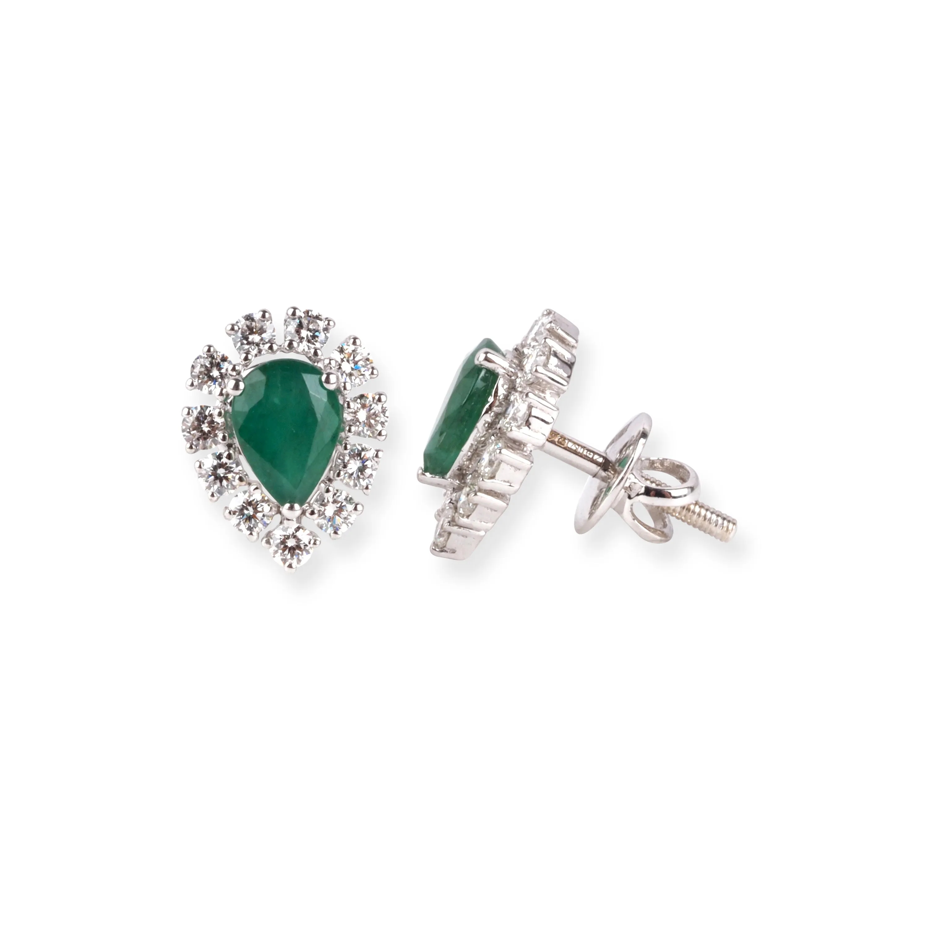 18ct White Gold with Diamond and Emerald Pendant Suite