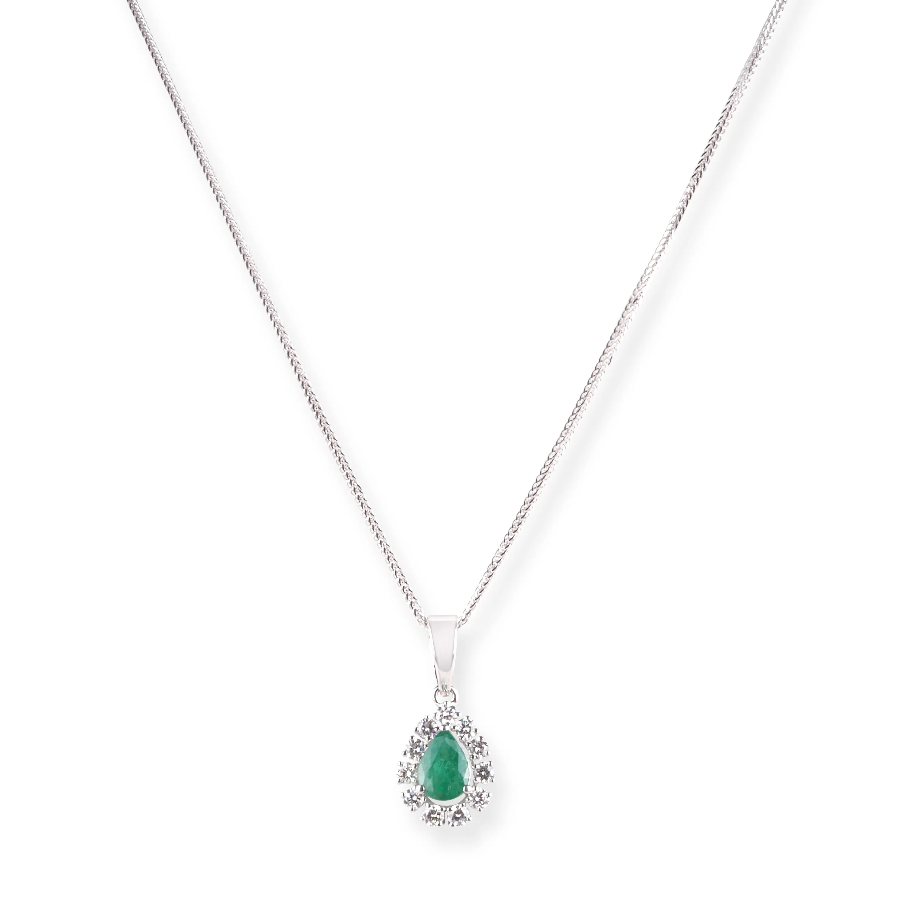 18ct White Gold with Diamond and Emerald Pendant Suite