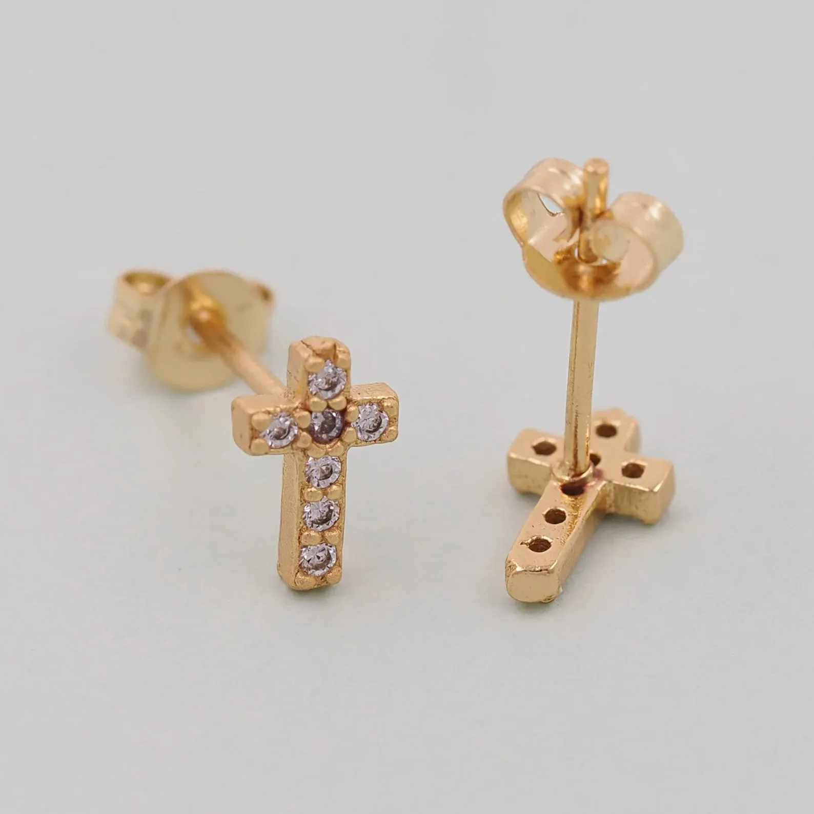 18K Gold Filled CZ Cross Earrings