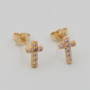 18K Gold Filled CZ Cross Earrings