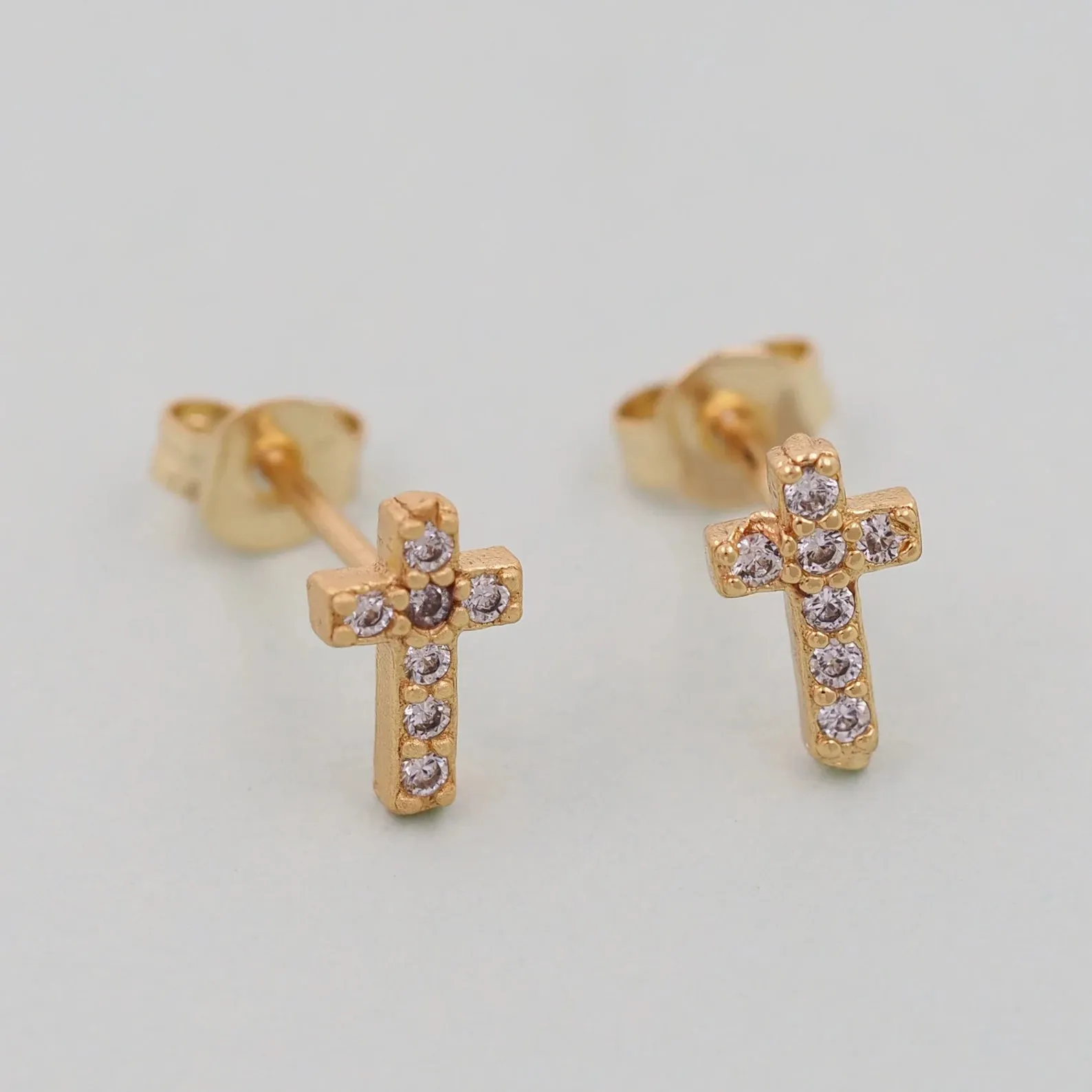 18K Gold Filled CZ Cross Earrings