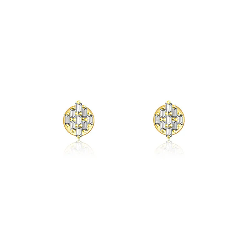 18k Gold Rectangle Diamond Stud Earring