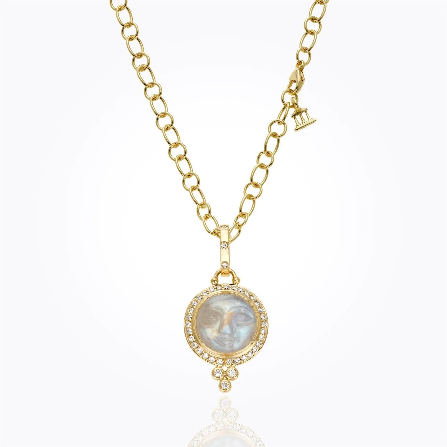 18K Moonface Pendant with royal blue moonstone and diamond pavé